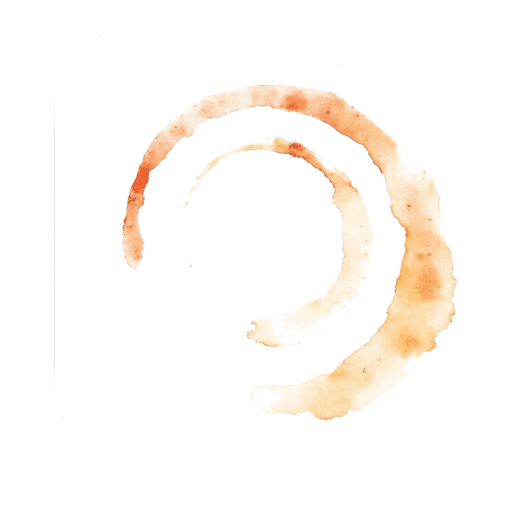 Abstract watercolour mark for Ghar Ghar Diagnostics: two nested crescent strokes brushed in amber and coral